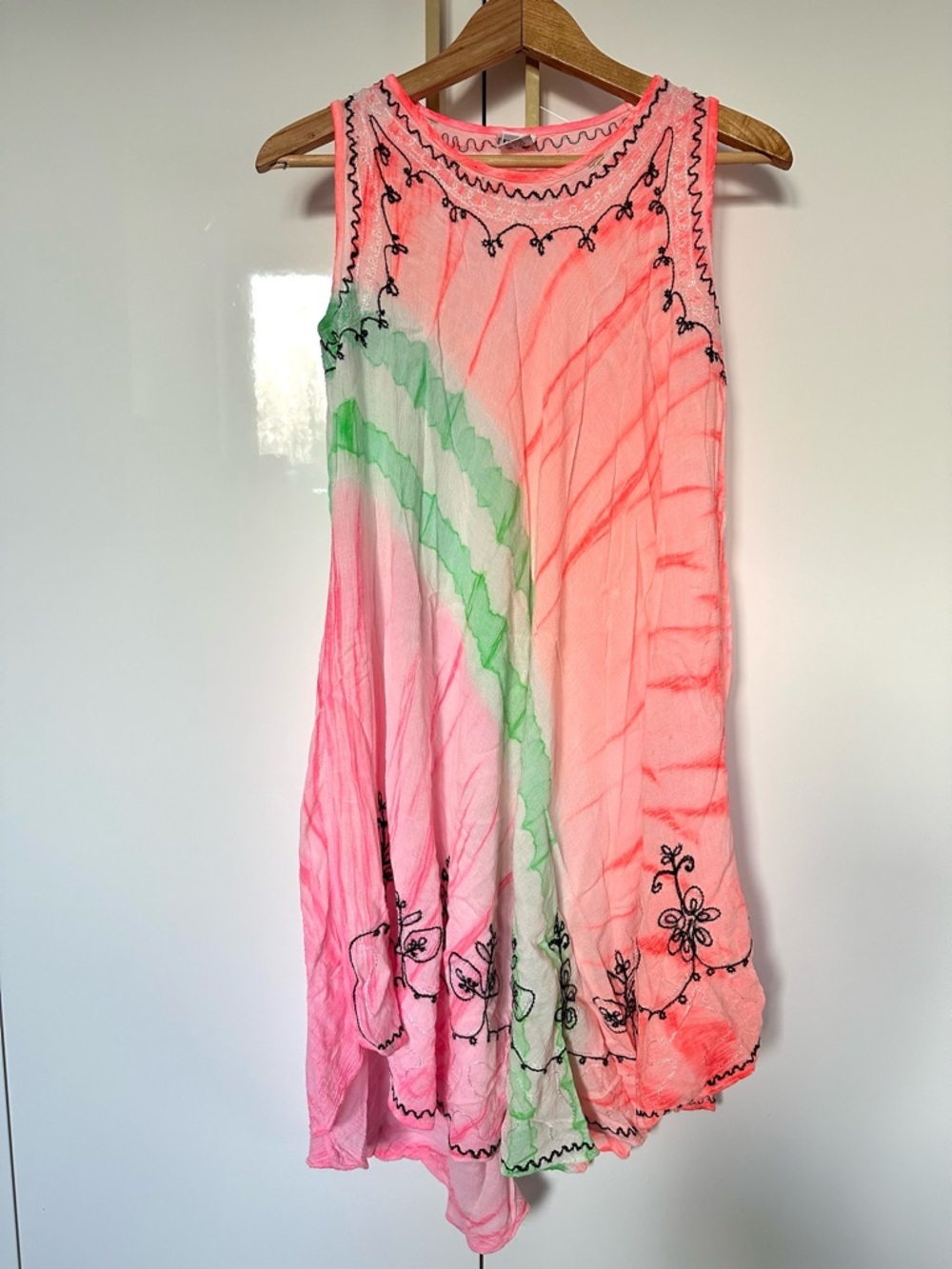 Shoreline 100% rayon tie-dye umbrella dress embroidered One size